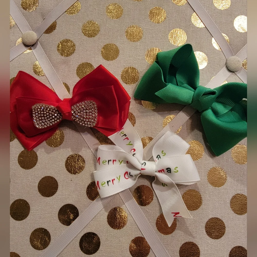 Kids Christmas Bow Set - Green, Red, White